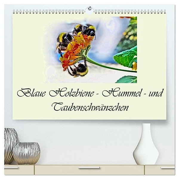 Blaue Holzbiene - Hummel - und Taubenschwänzchen. (hochwertiger Premium Wandkalender 2024 DIN A2 quer), Kunstdruck in Hochglanz, Dusanka Djeric