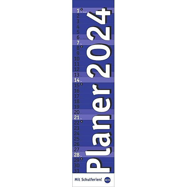 Blauer Langplaner 2024. Praktischer Streifenkalender fürs Büro. Länglicher Wandkalender mit genug Platz für Notizen. Terminkalender 2024. 11 x 49 cm