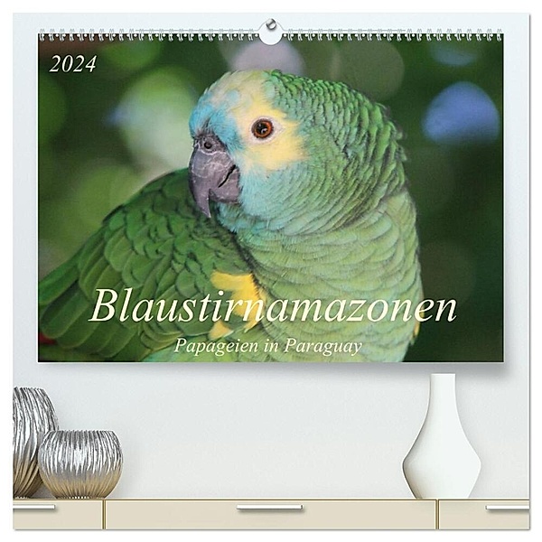 Blaustirnamazonen - Papageien in Paraguay (hochwertiger Premium Wandkalender 2024 DIN A2 quer), Kunstdruck in Hochglanz, Bettina Schneider