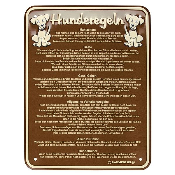 Blechschild Hunderegeln