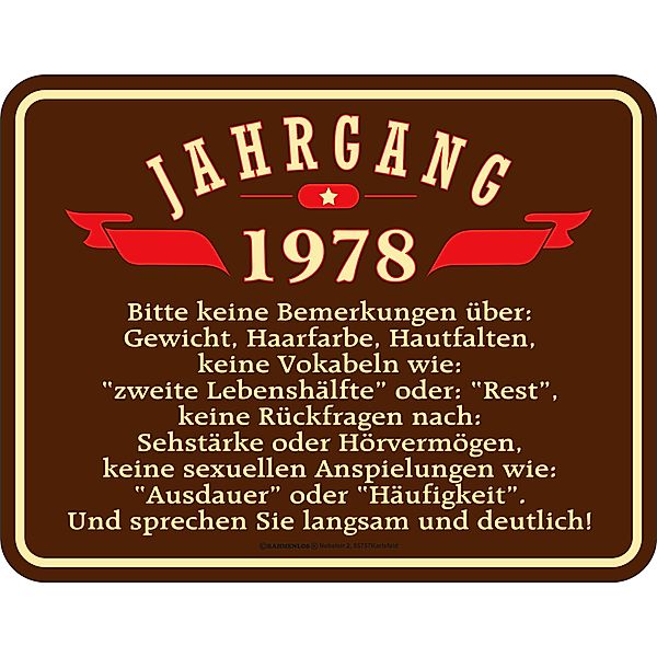 Blechschild Jahrgang 1978