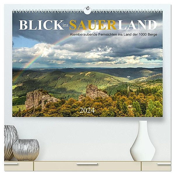 Blick ins Sauerland (hochwertiger Premium Wandkalender 2024 DIN A2 quer), Kunstdruck in Hochglanz, Heidi Bücker