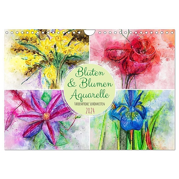Blüten & Blumen Aquarelle - Farbenfrohe Schönheiten (Wandkalender 2024 DIN A4 quer), CALVENDO Monatskalender, Renate Frost, Anja Frost