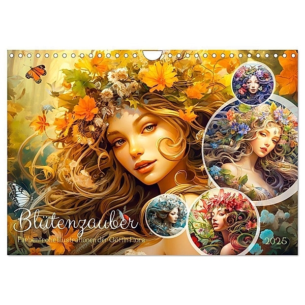 Blütenzauber - Farbenfrohe Illustrationen der Göttin Flora (Wandkalender 2025 DIN A4 quer), CALVENDO Monatskalender, Calvendo, Anja Frost