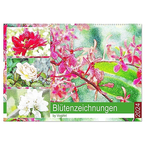 Blütenzeichnungen (Wandkalender 2024 DIN A2 quer), CALVENDO Monatskalender, VogtArt