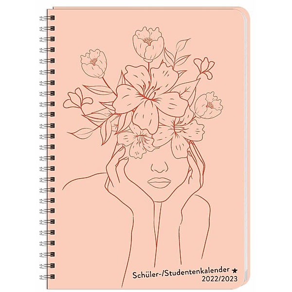 Blumenkrone Schüler-/ Studenten-Kalender A5 2022/2023. Stylisches Kalenderbuch mit flexiblem Einband, Spiralbindung und