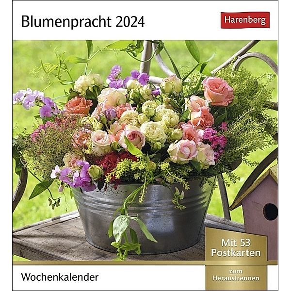 Blumenpracht Postkartenkalender 2024. Kalender mit 53 traumhaften Fotos von Blumensträußen und Blüten. Blumen-Kalender 2024 mit Postkarten