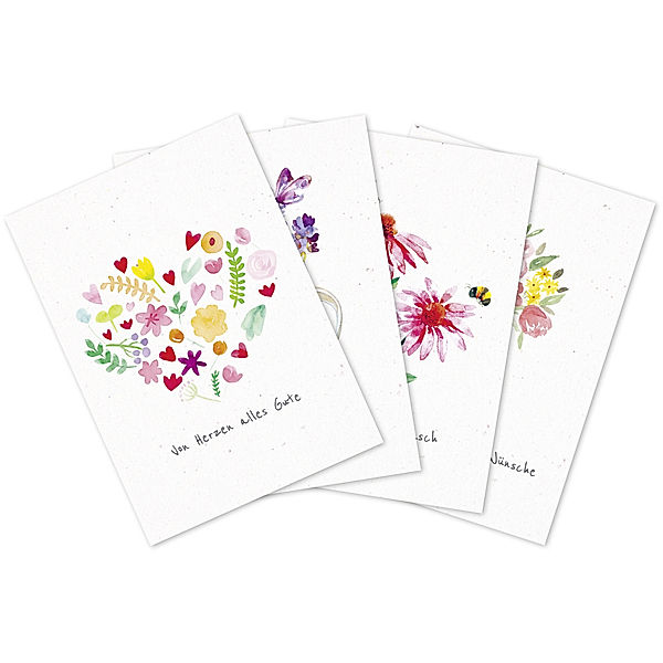 Blumensamenpostkarten - Von Herzen alles Gute - Nimm dir Zeit für dich - Herzlichen Glückwunsch - Ein Strauß voll guter Wünsche