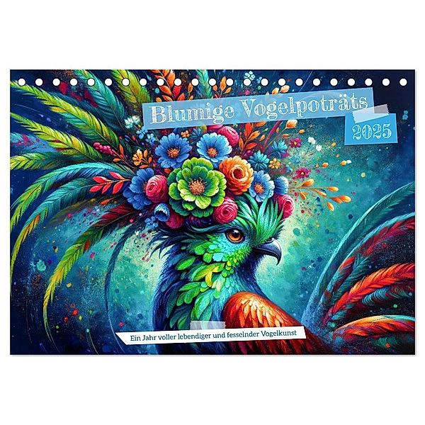 Blumige Vogelporträts (Tischkalender 2025 DIN A5 quer), CALVENDO Monatskalender, Calvendo, Heidi Spiegler