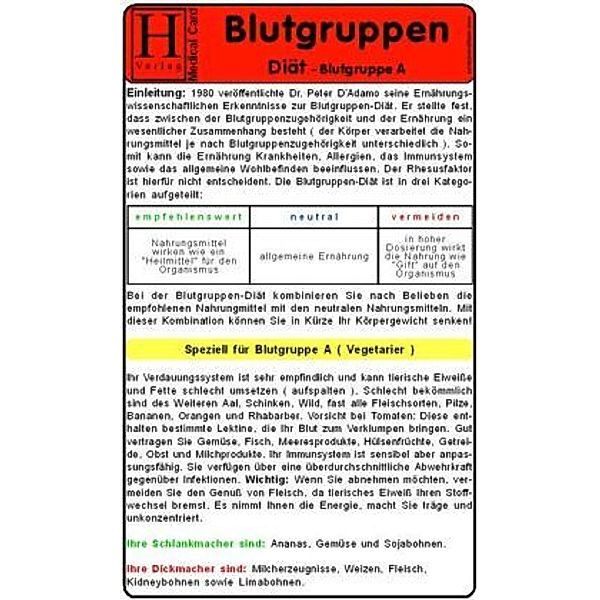 Blutgruppen Diät - Blutgruppe A, Medizinische Taschen-Karte