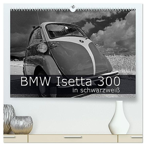 BMW Isetta 300 in schwarzweiß (hochwertiger Premium Wandkalender 2024 DIN A2 quer), Kunstdruck in Hochglanz, Ingo Laue