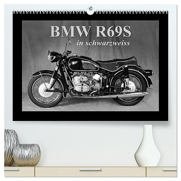 BMW R69S in schwarzweiss (hochwertiger Premium Wandkalender 2024 DIN A2 quer), Kunstdruck in Hochglanz, Ingo Laue