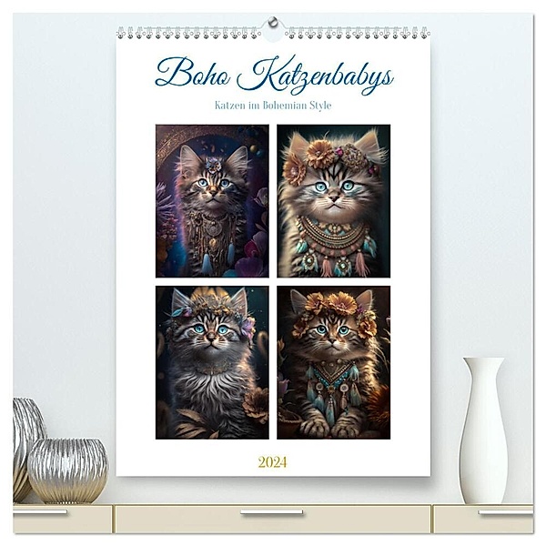 Boho Katzenbabys (hochwertiger Premium Wandkalender 2024 DIN A2 hoch), Kunstdruck in Hochglanz, Steffen Gierok-Latniak