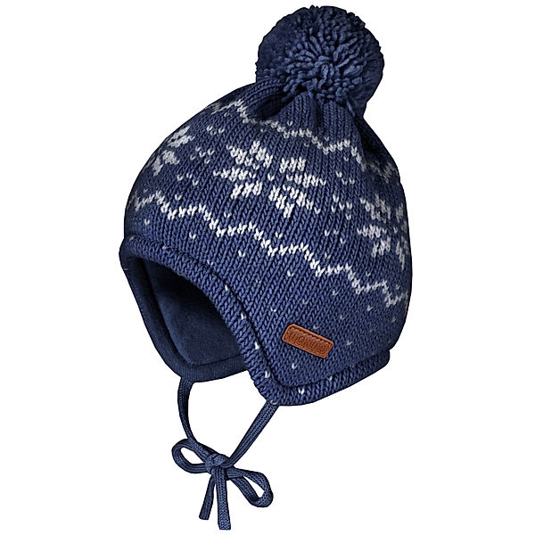 maximo Bommel-Mütze NORWEGER mit Wolle zum Binden in navy