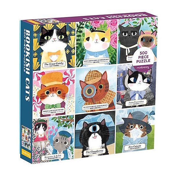 Galison Bookish Cats 500 Piece Family Puzzle, Mudpuppy