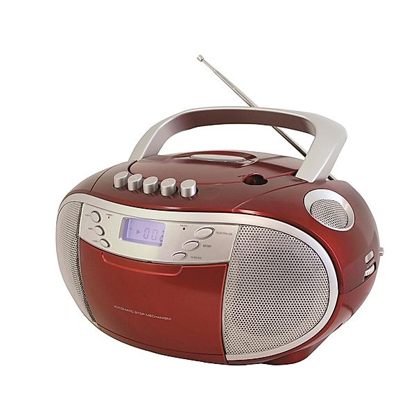 Boombox SCD 6900 mit CD/MP3/Kassette/Radio (Farbe: rot)