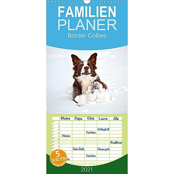 Border Collies - Familienplaner hoch (Wandkalender 2021 , 21 cm x 45 cm, hoch), Hermann Greiling