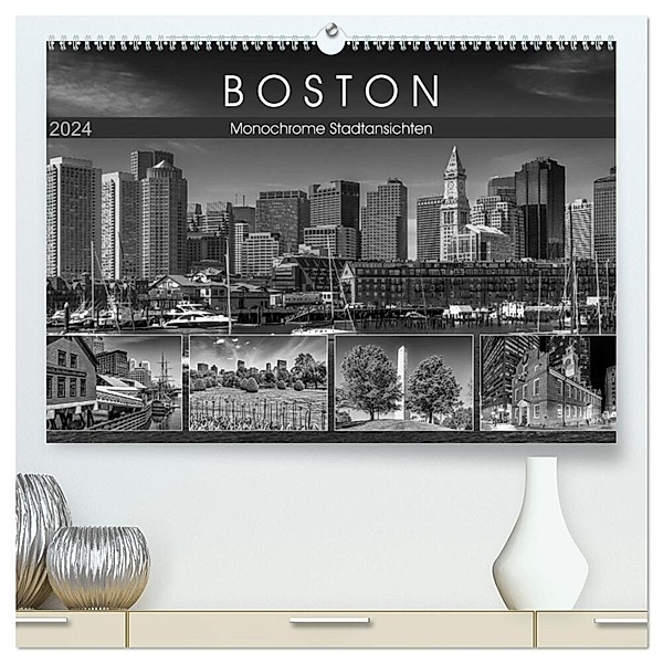 BOSTON Monochrome Stadtansichten (hochwertiger Premium Wandkalender 2024 DIN A2 quer), Kunstdruck in Hochglanz, Melanie Viola