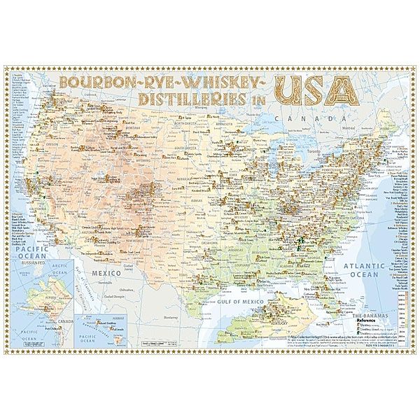 Bourbon-Rye-Whiskey Distilleries in USA - Tasting Map 34x24cm, Rüdiger Jörg Hirst