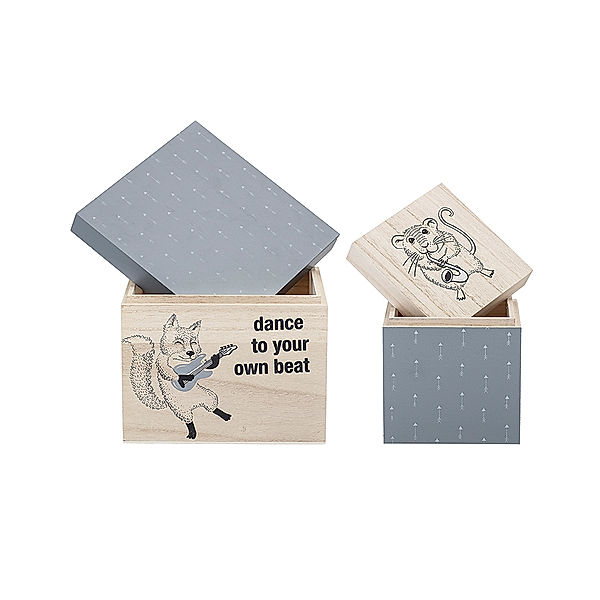 Bloomingville Boxen-Set FUCHS & MAUS (13x12x13/18x18x15) 2-teilig in natur/grau