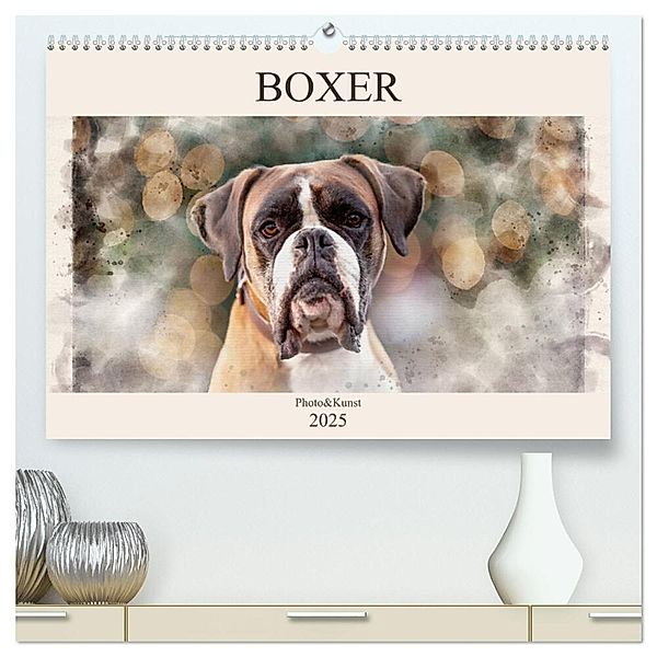 Boxer Photo&Kunst (hochwertiger Premium Wandkalender 2025 DIN A2 quer), Kunstdruck in Hochglanz, Calvendo, Kerstin Mielke