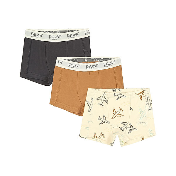 CeLaVi Boxershorts AIRPLANE 3er-Pack in beige/braun