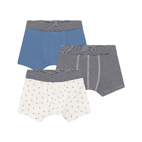 Petit Bateau Boxershorts STARS 3er Pack in weiss/grau/blau