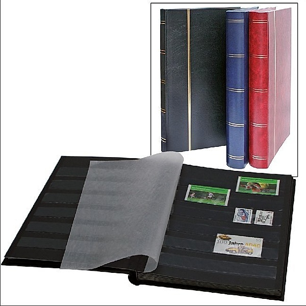 Briefmarken-Einsteckbücher im Grossformat, Einband Leder-Optik Luxus, schwarz