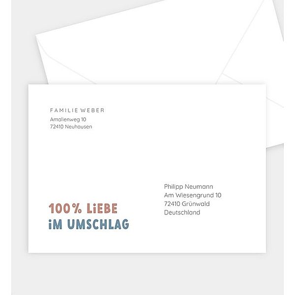Briefumschlag 100% Liebe, B6 Briefumschlag spitz (176 x 125mm)