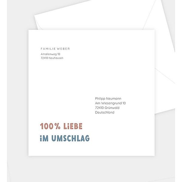 Briefumschlag 100% Liebe, Briefumschlag spitz (155 x 155mm)