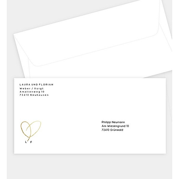 Briefumschlag Ewiges Herzgold, DIN lang Briefumschlag gerade (220 x 110mm)