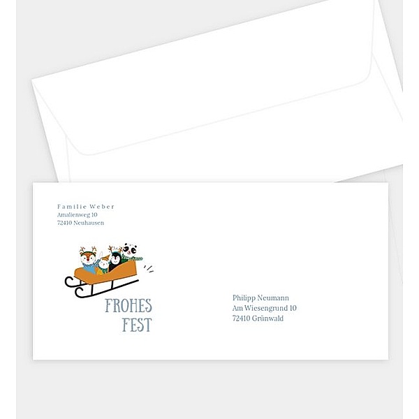 Briefumschlag Schlittenfahrt, DIN lang Briefumschlag gerade (220 x 110mm)