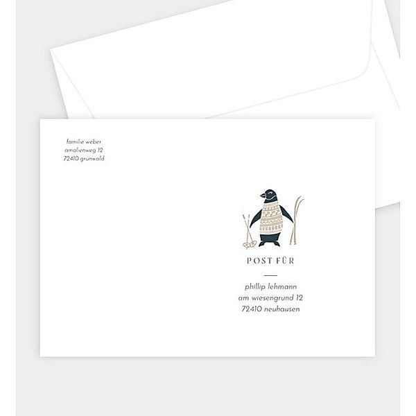 Briefumschlag Skiing Penguin, B6 Briefumschlag gerade (176 x 125mm)