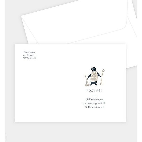 Briefumschlag Skiing Penguin, C6 Briefumschlag gerade (162 x 114mm)