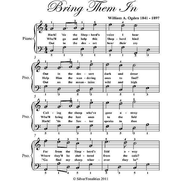 Bring Them In Easy Piano Sheet Music, William Odgen