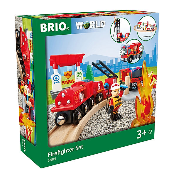 Brio BRIO World 33815 Feuerwehr-Set - Holzeisenbahn-Set inklusive Feuerwehr-Auto mit Licht und Sound - Empfohlen für Kinder ab 3 Jahren, BRIO®