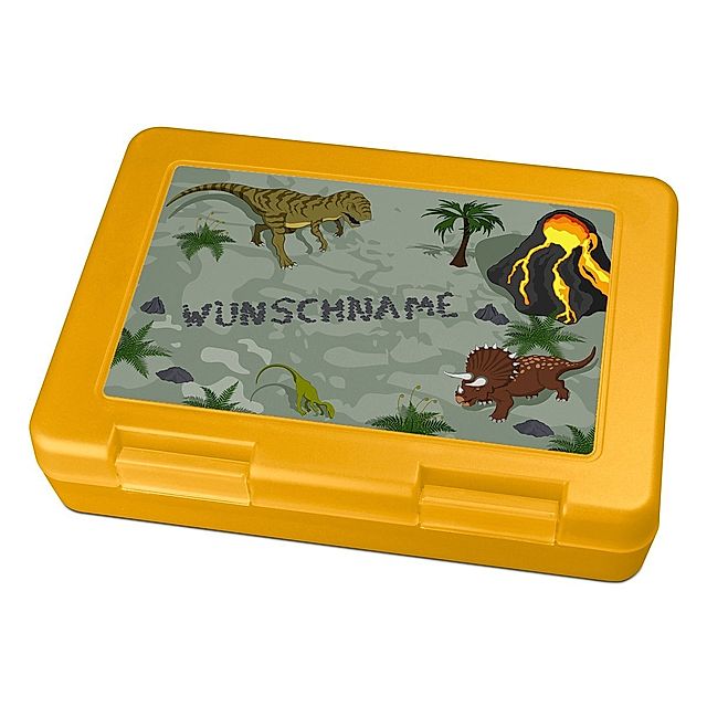 Brotdose mit Namen, gelb Motiv: Dinosaurier | Weltbild.ch