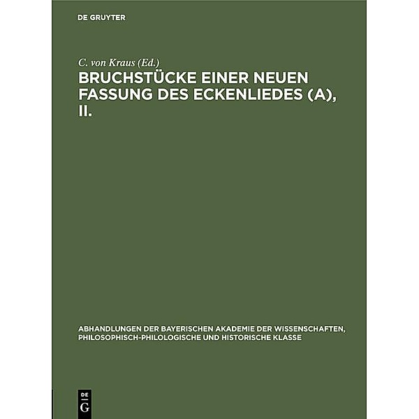 Bruchstücke einer neuen Fassung des Eckenliedes (A), II. / Jahrbuch des Dokumentationsarchivs des österreichischen Widerstandes