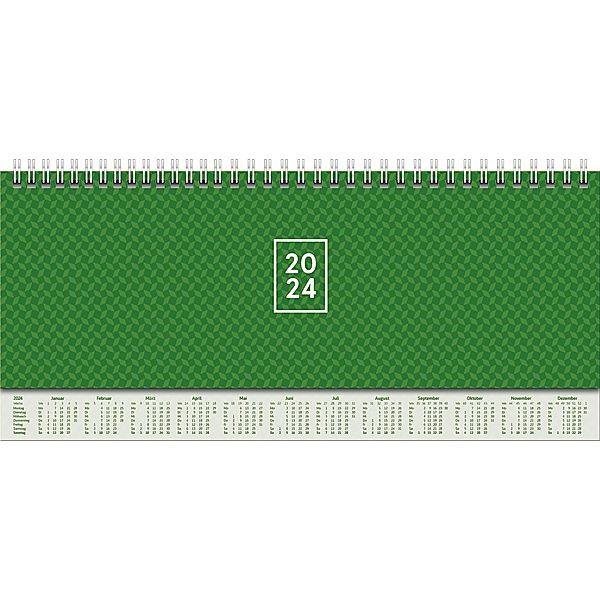 BRUNNEN 1077262014 Wochenkalender Tischkalender 2024 Modell 772 2 Seiten = 1 Woche Blattgröße 29,7 x 10,5 cm Karton-Einband mit verlängerter Rückwand grün