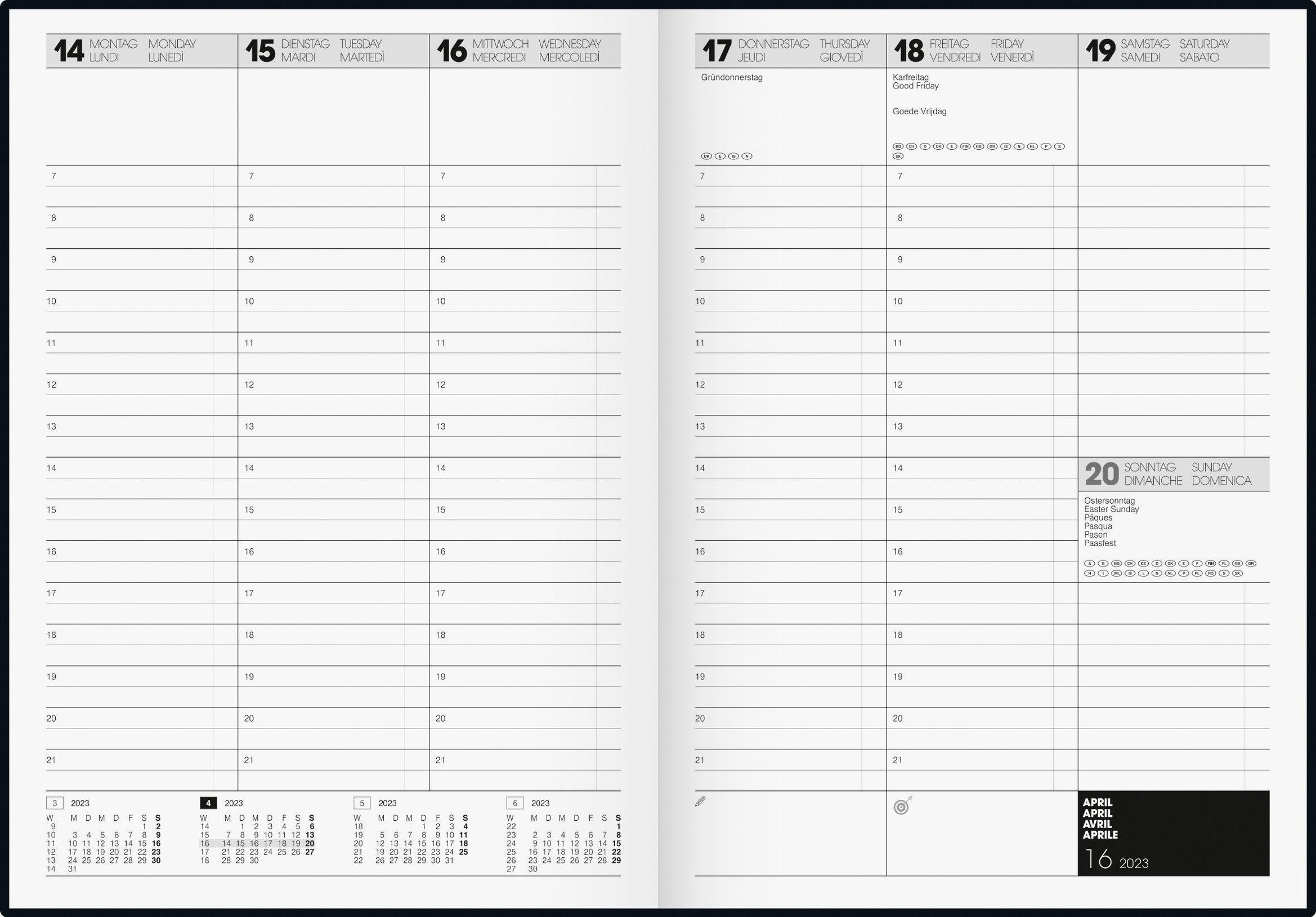 BRUNNEN 1078160903 Wochenkalender Buchkalender 2023 Modell 781 2 Seiten = 1  Woche Blattgröße 21 x 29,7 cm A4 Balacron-Einband schwarz - Kalender  bestellen