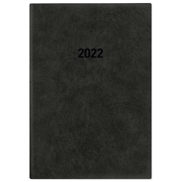 Buchkalender anthrazit 2022 - Bürokalender 14,5x21 cm - 7 Tage auf 6 Seite - Kunststoffeinband wattiert - Stundeneinteil
