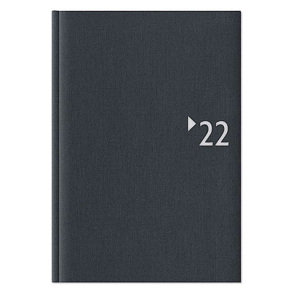 Buchkalender anthrazit 2022 - Bürokalender 14,6x21 cm - 1 Tag auf 1 Seite - wattierter Leineneinband - Stundeneinteilung