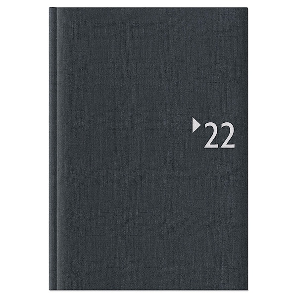 Buchkalender anthrazit 2022 - Bürokalender 14,6x21 cm - 1 Tag auf 1 Seite - mit Registerschnitt - wattierter Leineneinba
