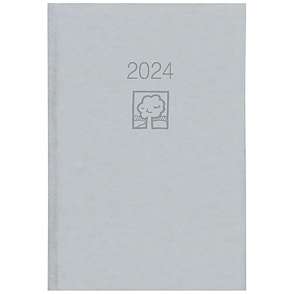 Buchkalender grau 2024 - Bürokalender 14,5x21 - 1T/1S - Blauer Engel - Kartoneinband - Halbstundeneinteilung 7-22 Uhr - 876-0703-1