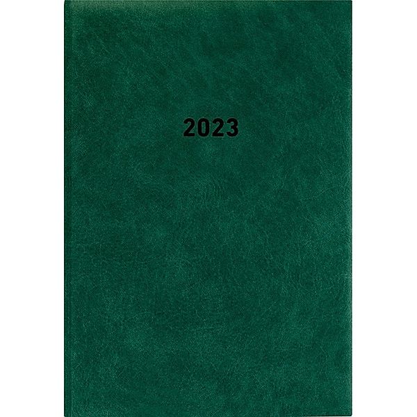 Buchkalender grün 2023 - Bürokalender 14,5x21 cm - 1 Tag auf 1 Seite - wattierter Kunststoffeinband - Stundeneinteilung