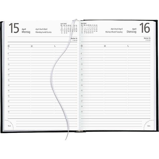 Buchkalender grün 2024 - Bürokalender 14,5x21 cm - 1 Tag auf 1 Seite -  Kartoneinband, Recyclingpapier - Stundeneinteilung 7 - 19 Uhr - 876-0713 -  Kalender bestellen
