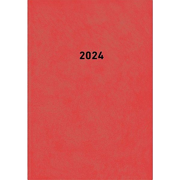 Buchkalender rot 2024 - Bürokalender 14,5x21 cm - 1 Tag auf 1 Seite - wattierter Kunststoffeinband - Stundeneinteilung 7 - 19 Uhr - 876-0011
