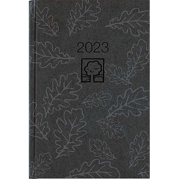 Buchkalender schwarz 2023 - Bürokalender 14,5x21 cm - 1 Tag auf 1 Seite - Kartoneinband, Recyclingpapier - Stundeneintei