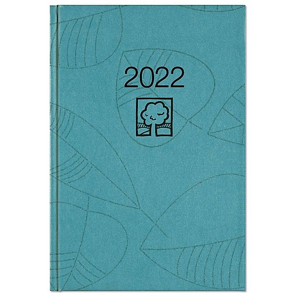 Buchkalender türkis 2022 - Bürokalender 14,5x21 cm - 1 Tag auf 1 Seite - Kartoneinband, Recyclingpapier - Stundeneinteil