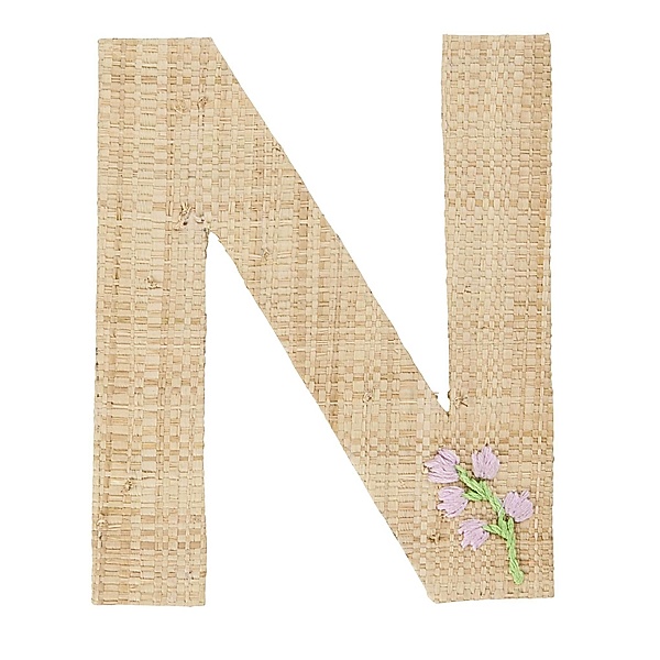 rice Buchstaben-Sticker N & BLUME in natur